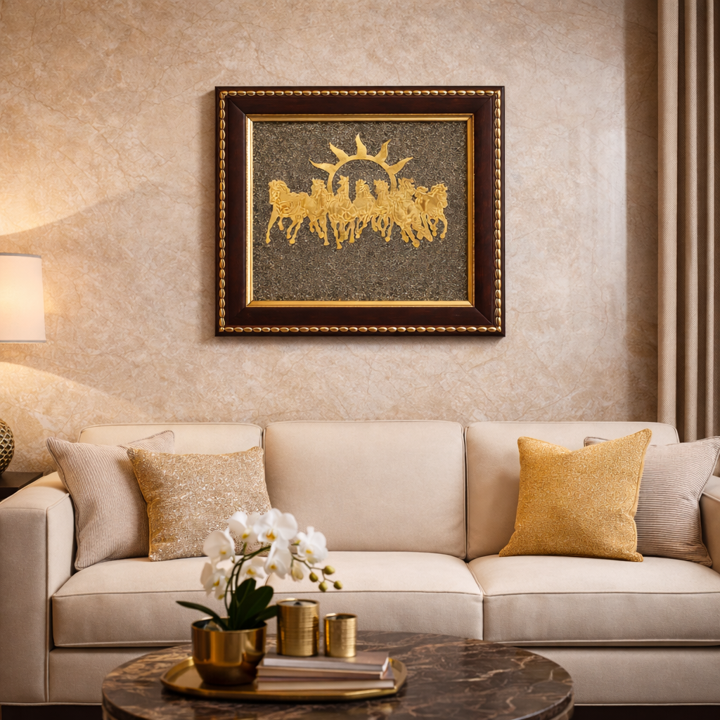 7 horses with sun pyrite frame